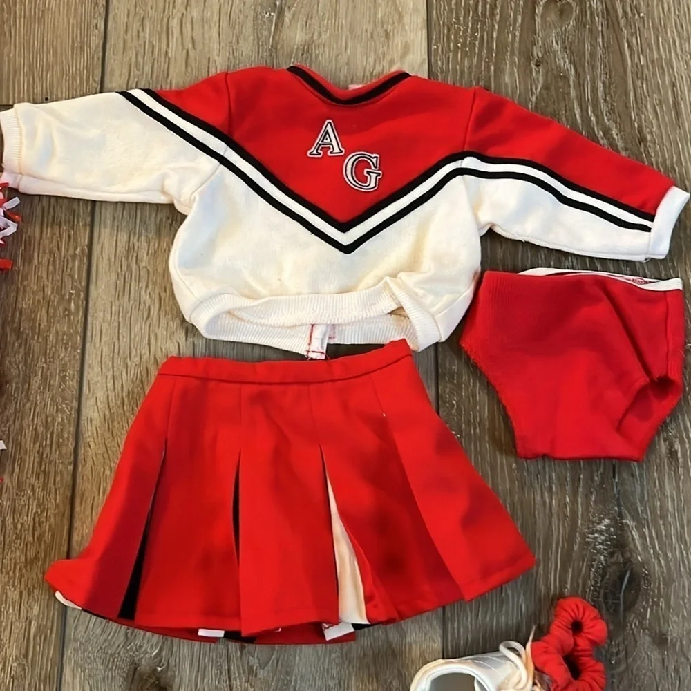 AMERICAN GIRL DOLL Red White Cheerleader Outfit  Skirt Top Pom Poms - Picture 4 of 7